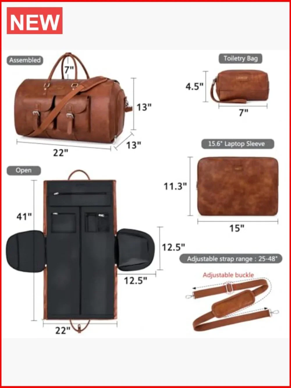 Convertible 2-in-1 Garment Duffel Bag for Travel, 3Pcs Set with Laptop Sleeve